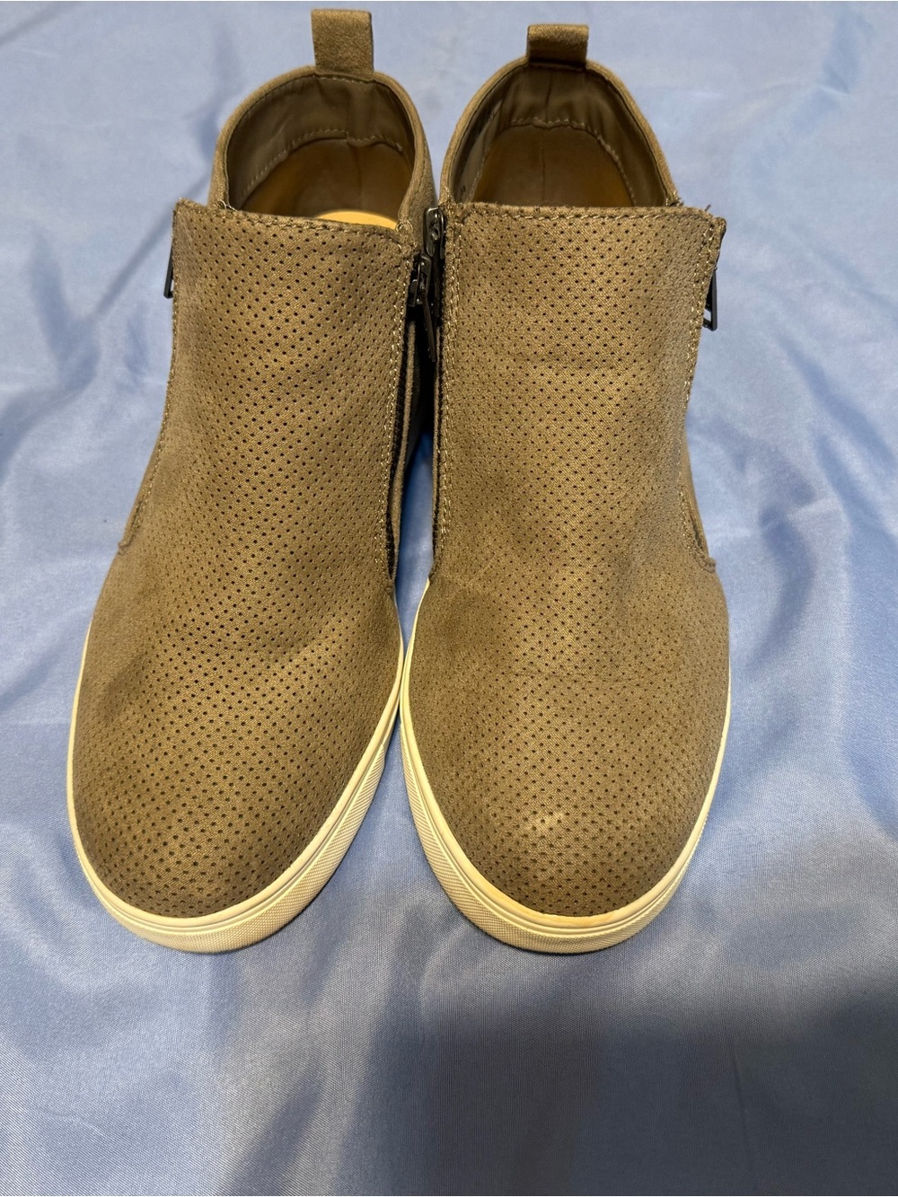 Time and Tru Taupe Perforated Wedge Sneakers with Side Zip